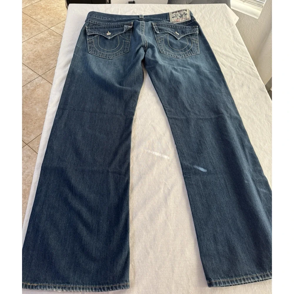 Vintage True Religion Billy Wide Bootcut Jeans Mens 38x32 USA Made Flap Y2K